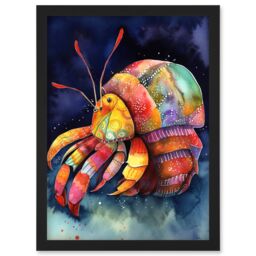 Artery8 Hermit Crab Vibrant Folk Art Watercolour Painting Artwork Framed Wall Art Print A4 in Black - thumbnail 1