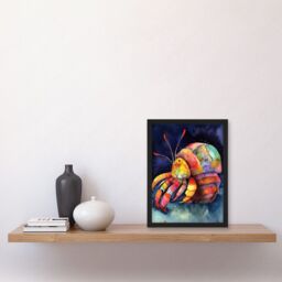 Artery8 Hermit Crab Vibrant Folk Art Watercolour Painting Artwork Framed Wall Art Print A4 in Black - thumbnail 2