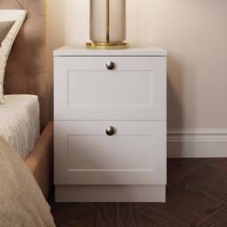FWStyle White 2 Drawer Bedside Table Chest Panelled Bedroom Furniture - thumbnail 4
