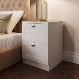 FWStyle White 2 Drawer Bedside Table Chest Panelled Bedroom Furniture - thumbnail 3