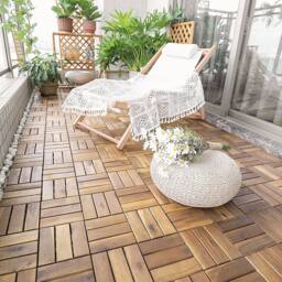 Gymax 10-Piece 30cm x 30cm Wooden Tiles Cuttable Interlocking Deck Floor Tile in Light Khaki - Size: 10 Pack - thumbnail 2