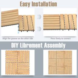 Gymax 10-Piece 30cm x 30cm Wooden Tiles Cuttable Interlocking Deck Floor Tile in Light Khaki - Size: 10 Pack - thumbnail 4
