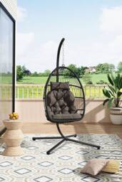 Living and Home Hanging Chair with Stand and Cushion for Indoor and Outdoor in Black - thumbnail 2