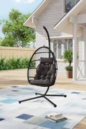 Living and Home Hanging Chair with Stand and Cushion for Indoor and Outdoor in Black