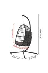 Living and Home Hanging Chair with Stand and Cushion for Indoor and Outdoor in Black - thumbnail 6