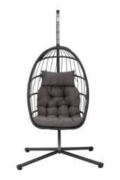 Living and Home Hanging Chair with Stand and Cushion for Indoor and Outdoor in Black - thumbnail 3