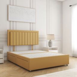 "BSSPOKE Zarah Divan Bed Plush Velvet 24""Headboard 2Drawers Footend No Mattress in Mustard - Size: Double" - thumbnail 1