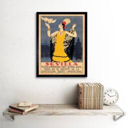 "Wee Blue Coo Seville Spain American Festival Woman Bird Framed Wall Art Print in Blue - Size: W12"" x H16""" - thumbnail 2