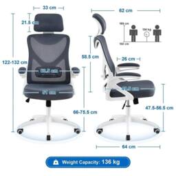 Kelvenix High Back Mesh Office Chair White/Black in Black - Size: 0.6m2 - thumbnail 2