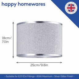 Happy Homewares Modern & Designer Mini Diamond Glitter Fabric Lamp Shade 25cm Wide in Silver - Size: 10 inches - thumbnail 6