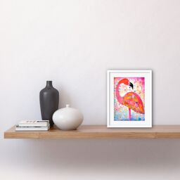"Artery8 Wall Art Print Flamingo Folk Art Watercolour Painting Artwork Framed 9X7 Inch in White - Size: W7"" x H9""" - thumbnail 2