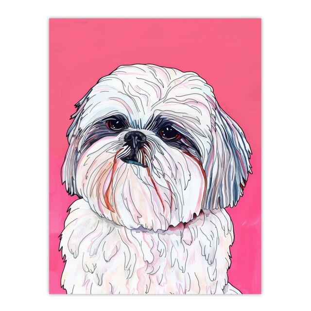 "Artery8 Adorable Shih Tzu Dog Lover Vibrant Pink Portrait Wall Art Print - Size: W24"" x H32""" - image 1