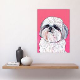 "Artery8 Adorable Shih Tzu Dog Lover Vibrant Pink Portrait Wall Art Print - Size: W24"" x H32""" - thumbnail 4