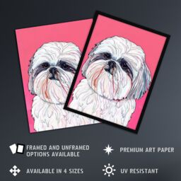 "Artery8 Adorable Shih Tzu Dog Lover Vibrant Pink Portrait Wall Art Print - Size: W24"" x H32""" - thumbnail 2