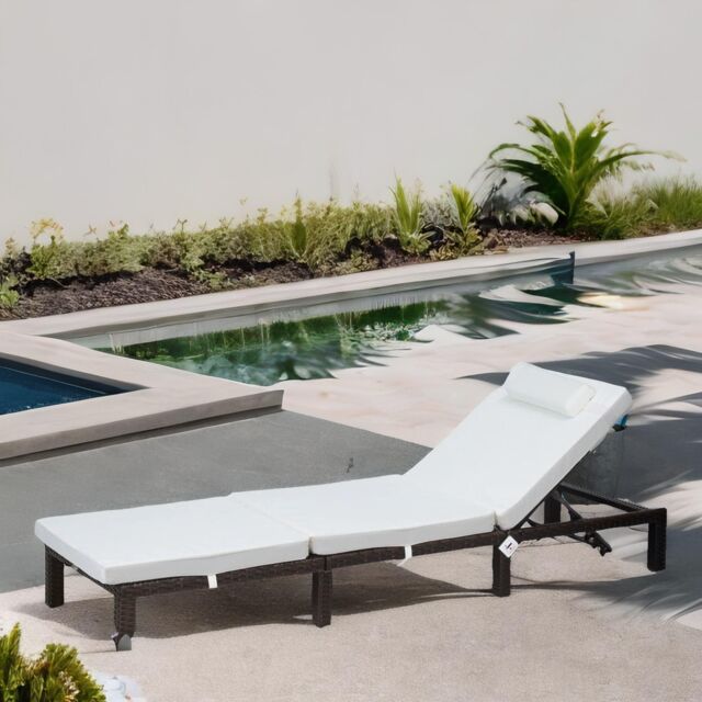 FURNOS Rattan Sun Lounger For Garden Reclining Deck Chair With Cushion in Brown - image 1