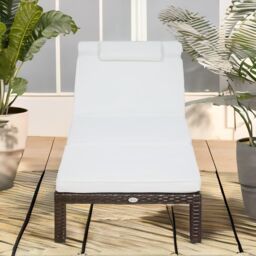 FURNOS Rattan Sun Lounger For Garden Reclining Deck Chair With Cushion in Brown - thumbnail 2