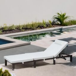 FURNOS Rattan Sun Lounger For Garden Reclining Deck Chair With Cushion in Brown - thumbnail 1