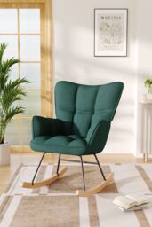 Living and Home Green Linen Check Tufted Rocking Chair - thumbnail 1