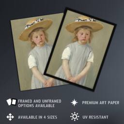 Artery8 Child in a Straw Hat Painting Cassatt Vintage Framed Wall Art Print in Grey - Size: A4 - thumbnail 2
