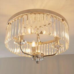 Loops Bright Nickel Semi Flush Ceiling Light with Clear Cut Glass 3 Bulb Low Hanging in Metallics - thumbnail 5