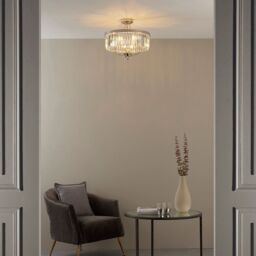 Loops Bright Nickel Semi Flush Ceiling Light with Clear Cut Glass 3 Bulb Low Hanging in Metallics - thumbnail 4