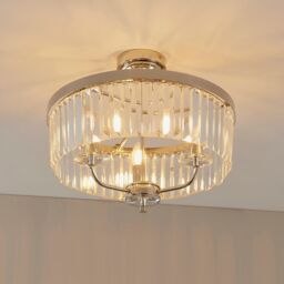 Loops Bright Nickel Semi Flush Ceiling Light with Clear Cut Glass 3 Bulb Low Hanging in Metallics - thumbnail 3