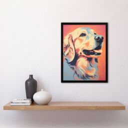 Artery8 Wall Art Print Golden Retriever Dog Pastel Tone Screen Risograph Artwork Spot Block Colour Duotone Retro Riso Interior Design Art Framed - thumbnail 4