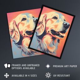 Artery8 Wall Art Print Golden Retriever Dog Pastel Tone Screen Risograph Artwork Spot Block Colour Duotone Retro Riso Interior Design Art Framed - thumbnail 2