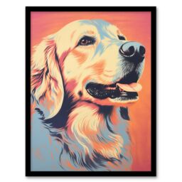 Artery8 Wall Art Print Golden Retriever Dog Pastel Tone Screen Risograph Artwork Spot Block Colour Duotone Retro Riso Interior Design Art Framed - thumbnail 1