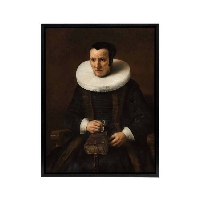 "Artery8 Old Lady with a Book Rembrandt van Rijn Framed Canvas Wall Art Print in Brown - Size: W12"" x H16""" - image 1