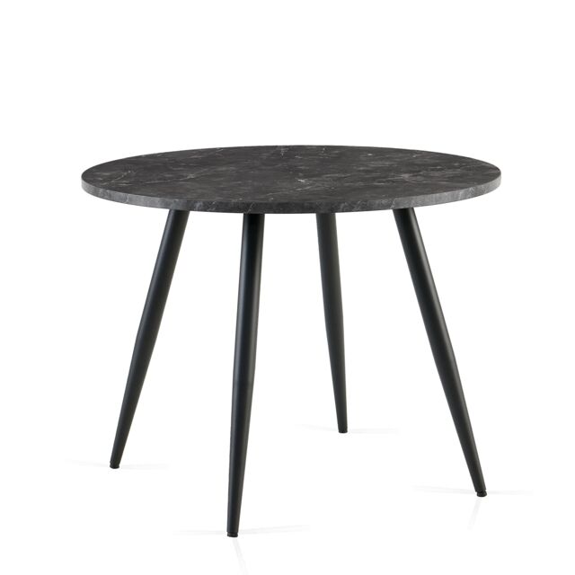 SONARA 100cm Round Dining Table with Wooden Top & Round Metal Legs in Black - Size: 100 cm x 100 cm - image 1