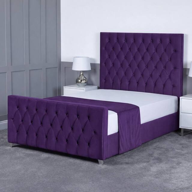 Living Comfort Bedz Vertex Plush Velvet Upholstered Bed Slatted Base with 48Inch Headboard in Purple - Size: Small Double - image 1
