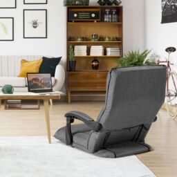 Costway Adjustable Floor Chair Gaming Floor Chair Lazy Sofa W/ Linkage Armrest in Grey - thumbnail 3