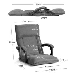 Costway Adjustable Floor Chair Gaming Floor Chair Lazy Sofa W/ Linkage Armrest in Grey - thumbnail 4