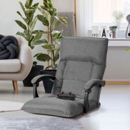 Costway Adjustable Floor Chair Gaming Floor Chair Lazy Sofa W/ Linkage Armrest in Grey - thumbnail 2