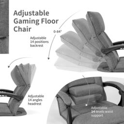 Costway Adjustable Floor Chair Gaming Floor Chair Lazy Sofa W/ Linkage Armrest in Grey - thumbnail 5