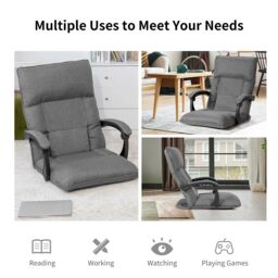 Costway Adjustable Floor Chair Gaming Floor Chair Lazy Sofa W/ Linkage Armrest in Grey - thumbnail 6