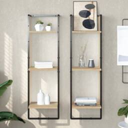 Berkfield Home 3-Tier Wall Shelf Sonoma Oak 30x25x100 cm Engineered Wood in Brown - Size: 30 x 25 x 100 cm - thumbnail 2