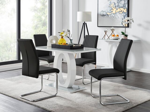 FurnitureboxUK Giovani Grey White Modern High Gloss & Glass Dining Table & 4 Lorenzo Chairs Set in Black - image 1