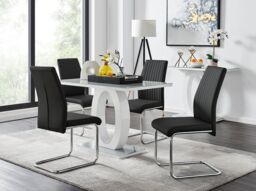 FurnitureboxUK Giovani Grey White Modern High Gloss & Glass Dining Table & 4 Lorenzo Chairs Set in Black