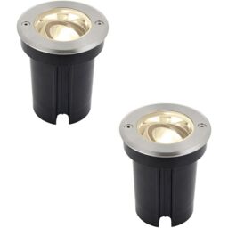 Loops 2 PACK Stainless Steel IP67 Ground Light - 6W Warm White LED - Tilting Head in Metallics