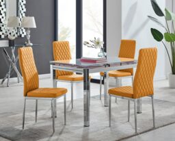 FurnitureboxUK Enna White Glass Extending 4-6 Seater Dining Table & 4 Milan Faux Leather Chairs in Mustard - thumbnail 1