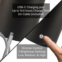 Happy Homewares Modern Rechargeable Can-Style Table Lamp in Matte Black with Touch Dimmer Button - thumbnail 6