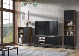 Creative Furniture Harmony Loft Display Cabinet 175cm - Loft-Inspired Storage with Rustic, Oak & Black Matt Doors in Dark Brown - thumbnail 5