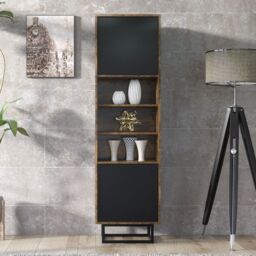 Creative Furniture Harmony Loft Display Cabinet 175cm - Loft-Inspired Storage with Rustic, Oak & Black Matt Doors in Dark Brown