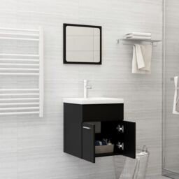 Berkfield Home 2 Piece Bathroom Furniture Set Black Engineered Wood - thumbnail 3