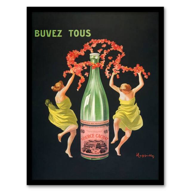 Artery8 Leonetto Cappiello Framed Wall Art Print Drink All Cachat Vintage Ad in Black - Size: A4 - image 1