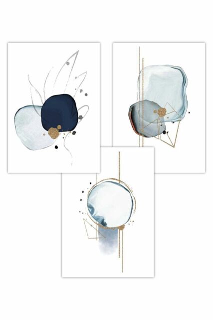 ARTZE Set of 3 Abstract Blue Winter Moods Angel Art Posters in Light Blue - Size: W50 cm x H70 cm - image 1