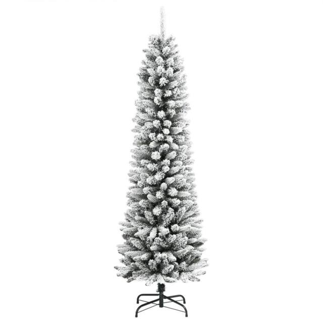 Berkfield Home Artificial Slim Christmas Tree with Flocked Snow 210 cm PVC&PE in White - image 1