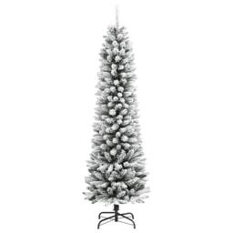 Berkfield Home Artificial Slim Christmas Tree with Flocked Snow 210 cm PVC&PE in White - thumbnail 1
